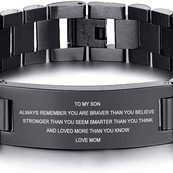 To My Son Bracelet Gift Love Mom Stainless Steel Courage Inspirational Wristband - Picture 5 of 7